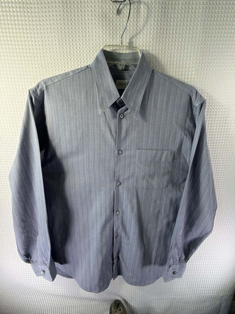 Armani Collezioni Gray Striped Long Sleeve Button-Down Dress Shirt
